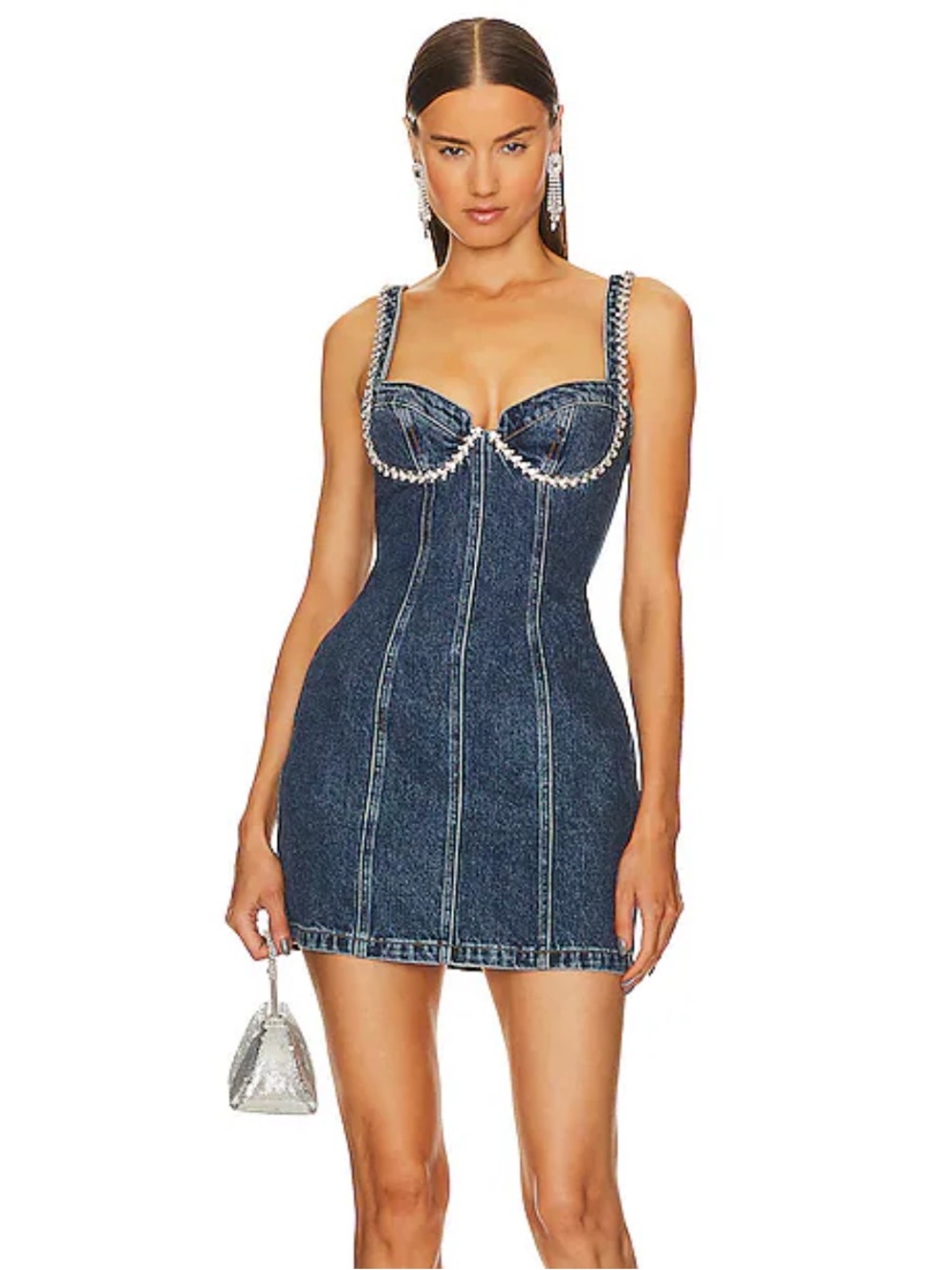 Self-Portrait Crystal Embellished Denim Mini Dress